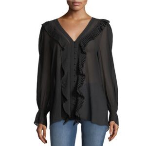 FRAME SILK FLOWY ROMANTIC BLACK RUFFLE BLOUSE SIZE SMALL OVERSIZED